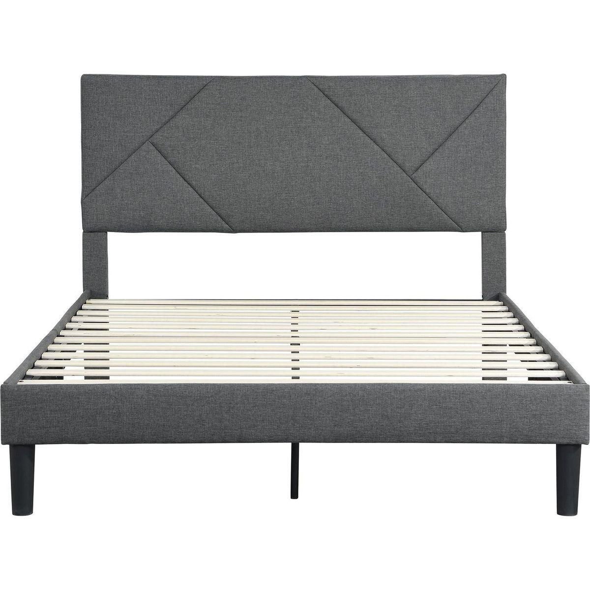 Queen Size Upholstered Platform Bed Frame, Wood Slat Support, Easy Assembly,Grey
