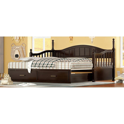 Wooden Twin Size Daybed with Twin Size Trundle, Extendable Daybed with Two Storage Drawers, Espresso
