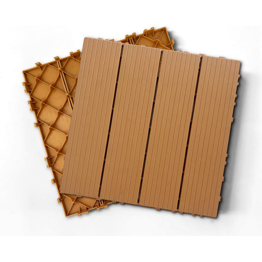 Plastic Composite Deck Tiles Set of 35pcs, Composite Decking Resist Rust, Water, Weather, Indoor&Outdoor, Easy to DIY & Maintain, Ideal for Patios, Balconies, Rooftops, Decks, 12x12" Wood color