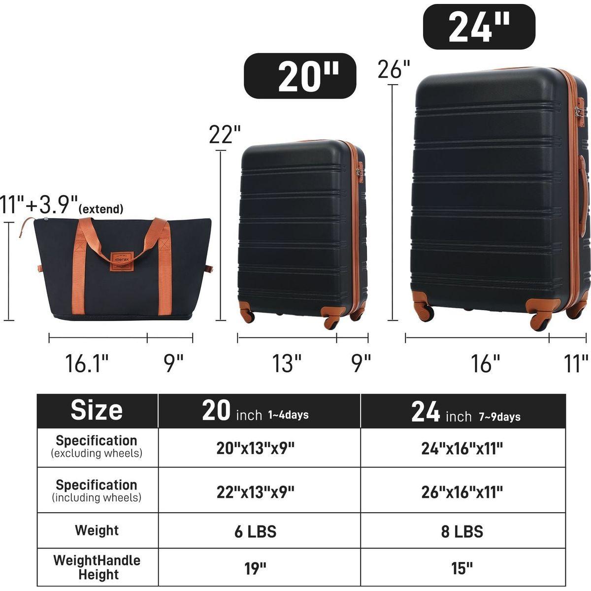 Hardshell Luggage Sets 2Pcs + bag Spinner Suitcase with TSA Lock Lightweight 20" + 24"