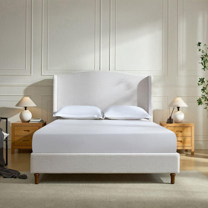 Hannah Upholstered Wingback Bed Size King / Tall 54' Headboard Upholstered King Bed / Premium Textured Canvas Chenille Look Ivory / Minimalist Designs
/ No Box Spring Needed / Easy Assembly / King