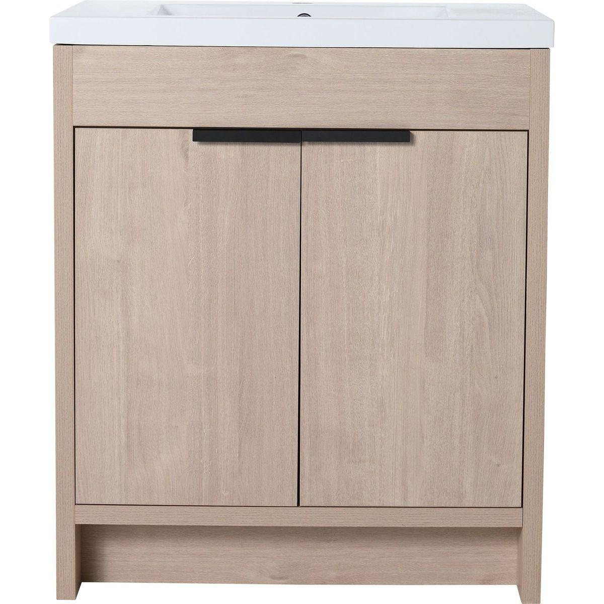 30 Inch Freestanding Bathroom Vanity with White Resin Sink & 2 Soft-Close Cabinet Doors (BVB02430PLO-GRB3040)