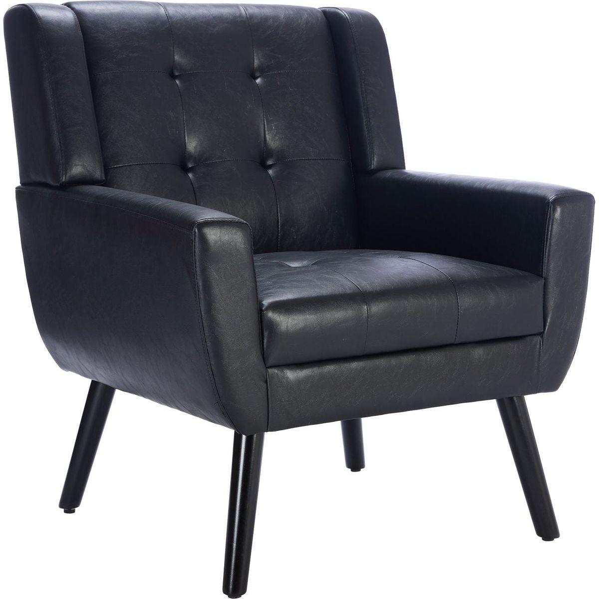 Modern Soft Leather Material Ergonomics Accent Chair Living Room Chair Bedroom Chair Home Chair With Black Legs For Indoor Home-Black PU