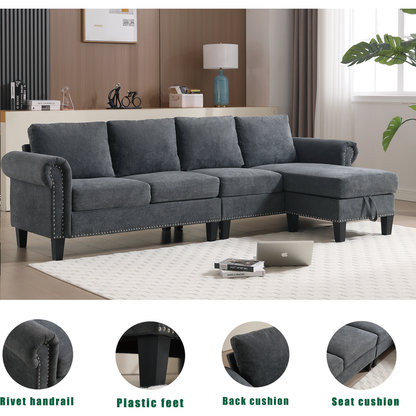 Convertible Sectional Sofa with Storage,L-shaped sofa,Four-seater sofa,Modern Linen Fabric Sectional Couches for Living Room,Gray