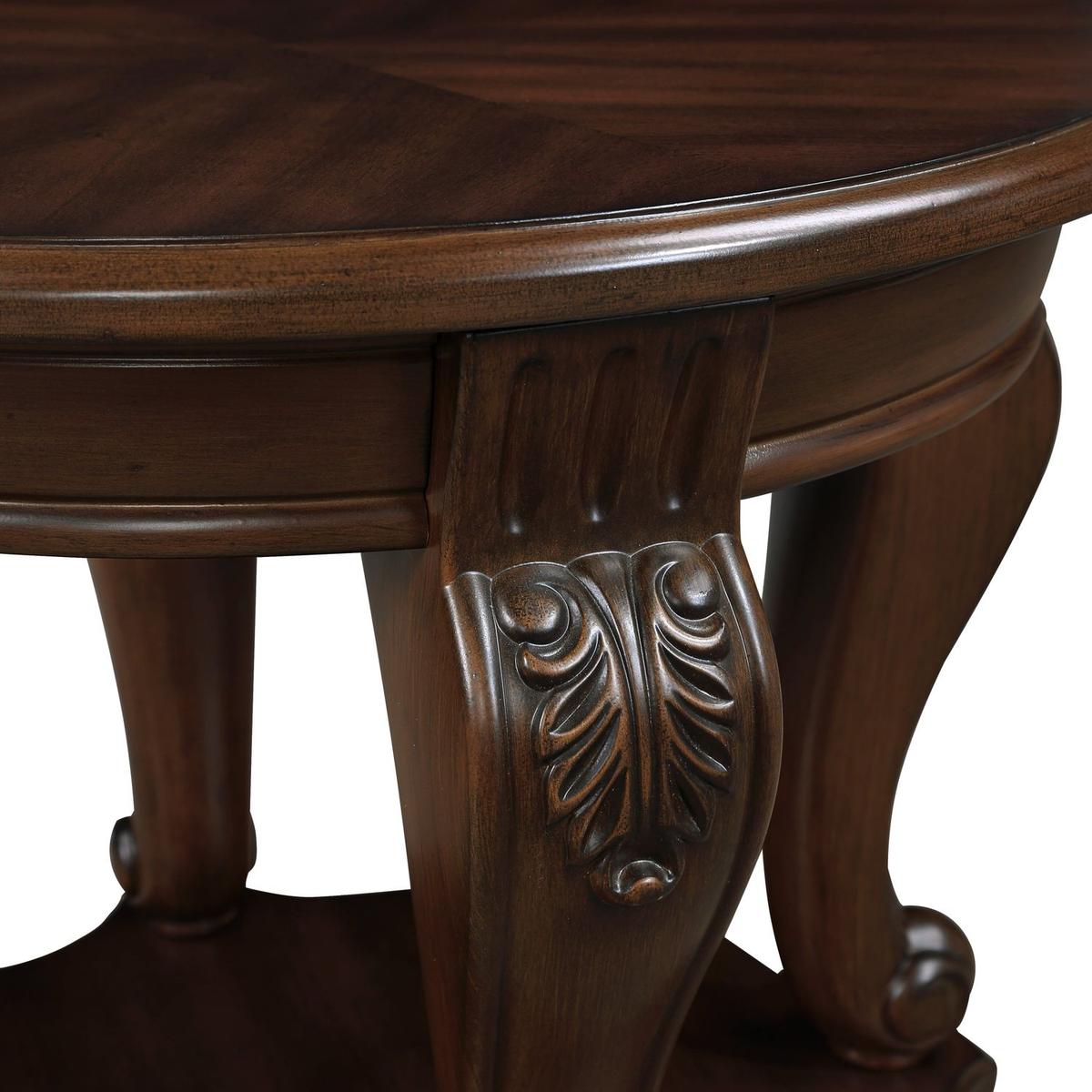 22" Retro Round End Table,Solid Wood Sofa Side Table with Shelf,Living Room Corner Table Easy Assemble,Cherry (color written on box is Light Espresso