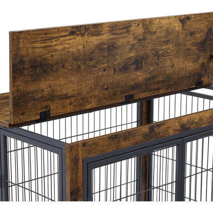 Furniture Style Dog Crate Side Table on Wheels with Double Doors and Lift Top. Grey, 31.50" W x 22.05" D x 25" H.