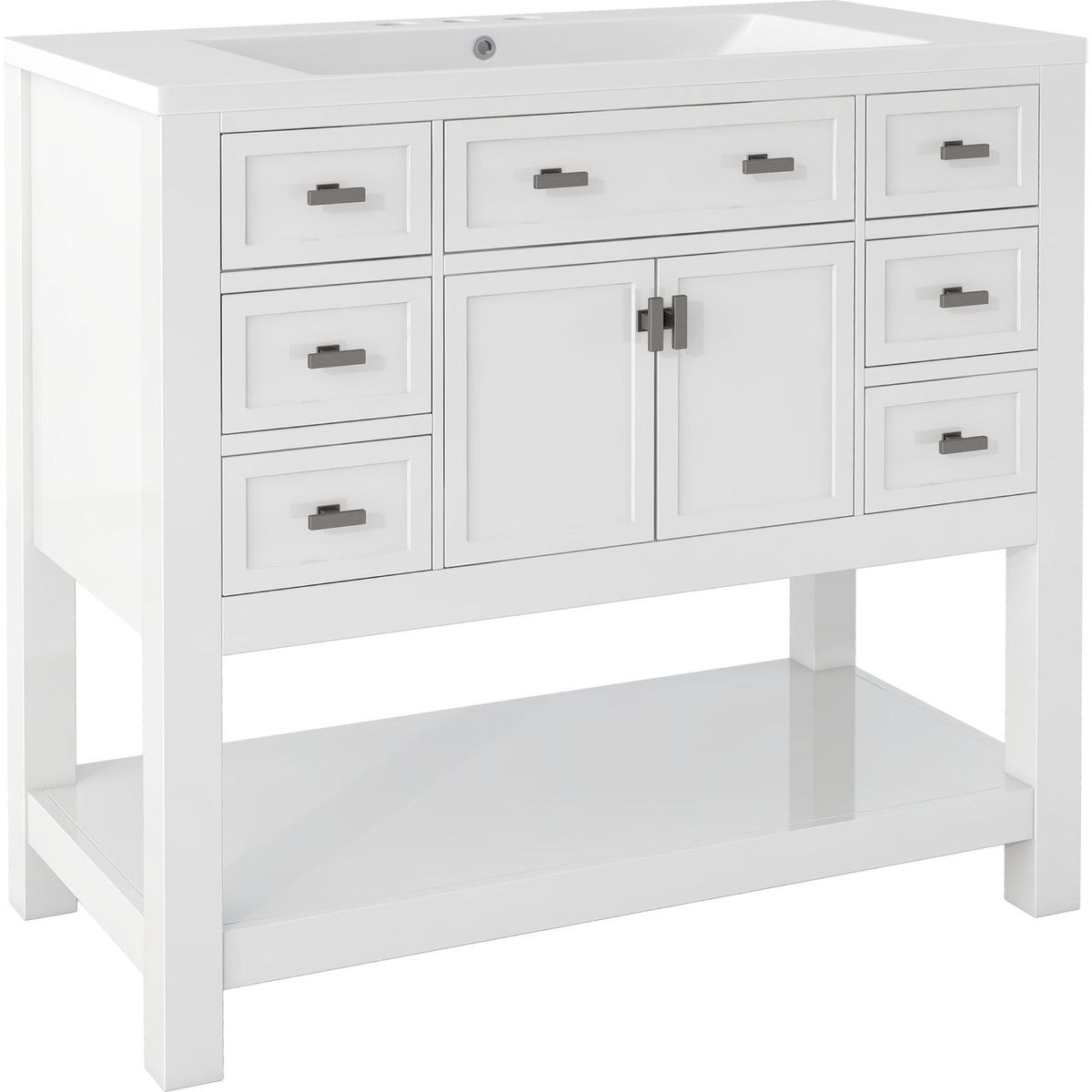 36" Bathroom Vanity with Top Sink, Modern Bathroom Storage Cabinet with 2 Soft Closing Doors and 6 Drawers, Single Sink Bathroom Vanity