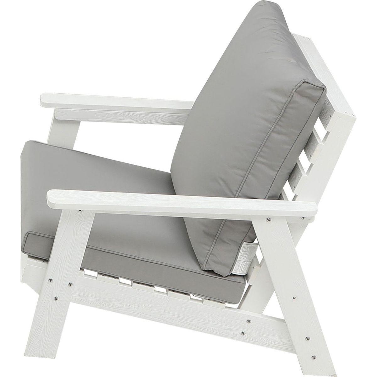 HIPS All-Weather Outdoor Single Sofa with Cushion, White/Grey