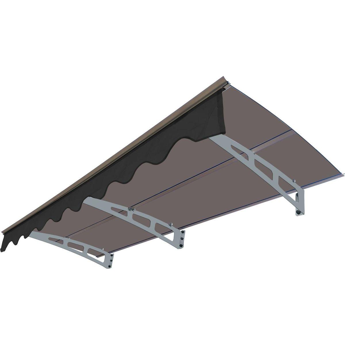 GarLUGH DA7934C Series Door Window Awning Canopy Made of 0.137 Inch Thick Crystal Solid Polycarbonate Sheet and Aluminum Alloy with Valance in size of 79" Wide x 34" Deep for Masonry Concrete Wall