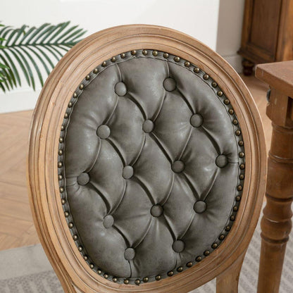 French Style Solid Wood Frame Antique Painting,Hand-pulled buckle decoration PU artificial leather Dining Chair with Nailhead Trim, Wood Legs,Set of 2,White Pine Green