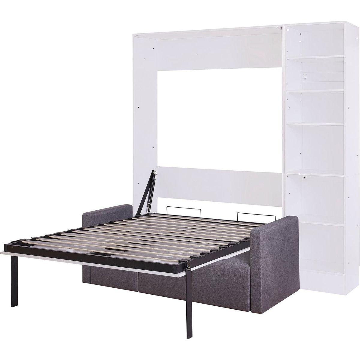Full Size Murphy Bed Wall Bed with Sofa,with Shelves,White