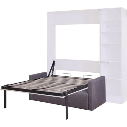 Full Size Murphy Bed Wall Bed with Sofa,with Shelves,White