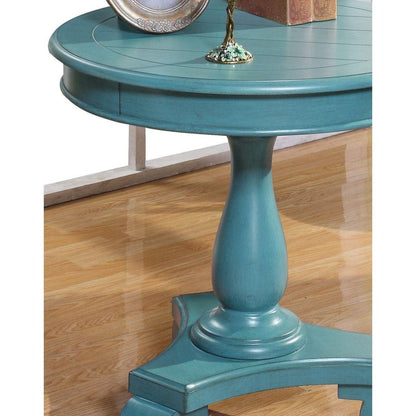 Rene Round Wood Pedestal Side Table, Teal