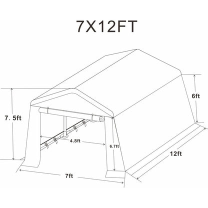 7x12ft Outdoor Portable Gazebo Storage Shelter Shed with 2 Roll up Zipper Doors & Vents Carport for Motorcycle Waterproof and UV Resistant Anti-Snow Portable Garage Kit Tent, Sand