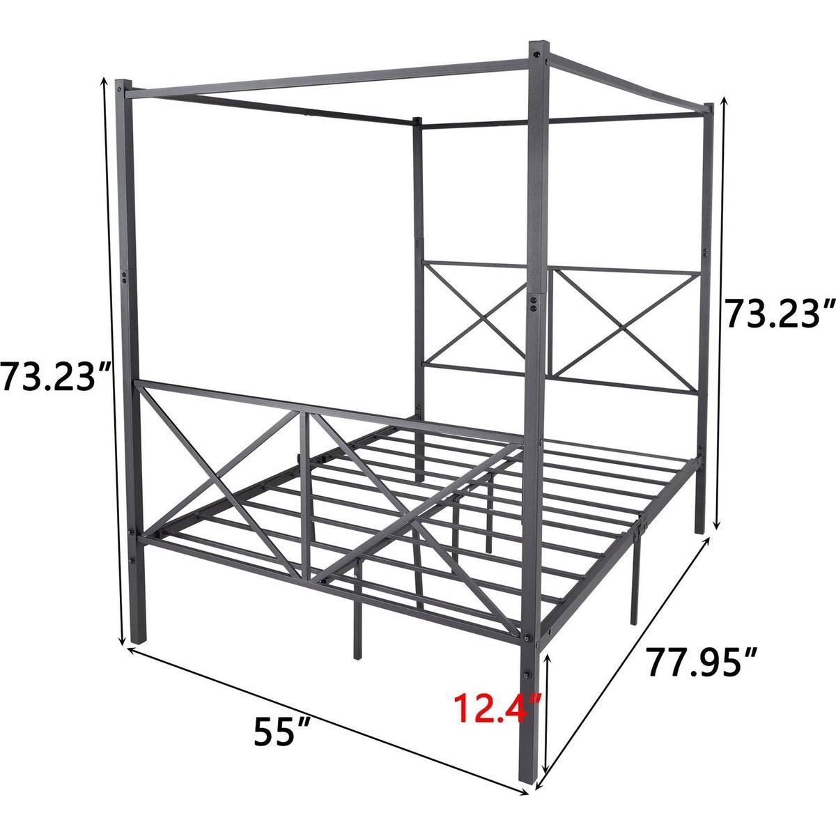 Metal Canopy Bed Frame, Platform Bed Frame with X Shaped Frame Full Black