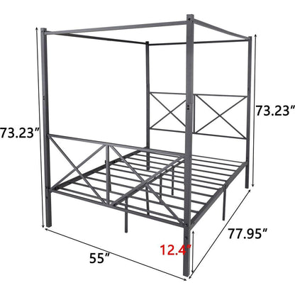 Metal Canopy Bed Frame, Platform Bed Frame with X Shaped Frame Full Black