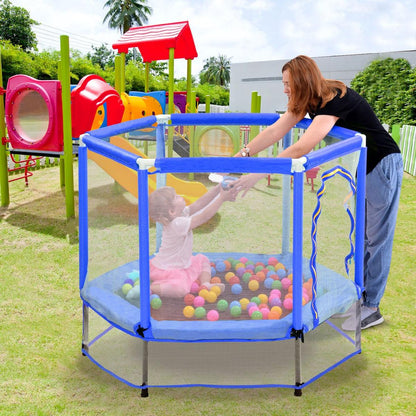 55" Toddlers Trampoline with Safety Enclosure Net and Balls, Indoor Outdoor Mini Trampoline for Kids