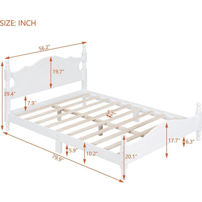 Full Size Wood Platform Bed Frame,Retro Style Platform Bed with Wooden Slat Support,White