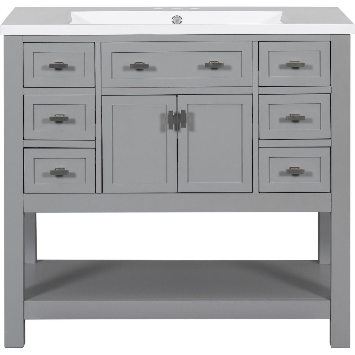 36" Bathroom Vanity with Top Sink, Modern Bathroom Storage Cabinet with 2 Soft Closing Doors and 6 Drawers, Single Sink Bathroom Vanity