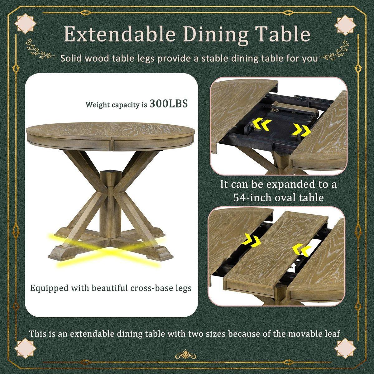 Retro Functional Extendable Dining Table with a 12" Leaf for Dining Room and Living Room (Natural Wood Wash)