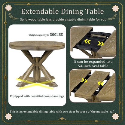 Retro Functional Extendable Dining Table with a 12" Leaf for Dining Room and Living Room (Natural Wood Wash)