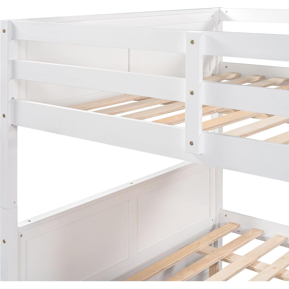 Full Over Full Bunk Bed with Twin Size Trundle, White