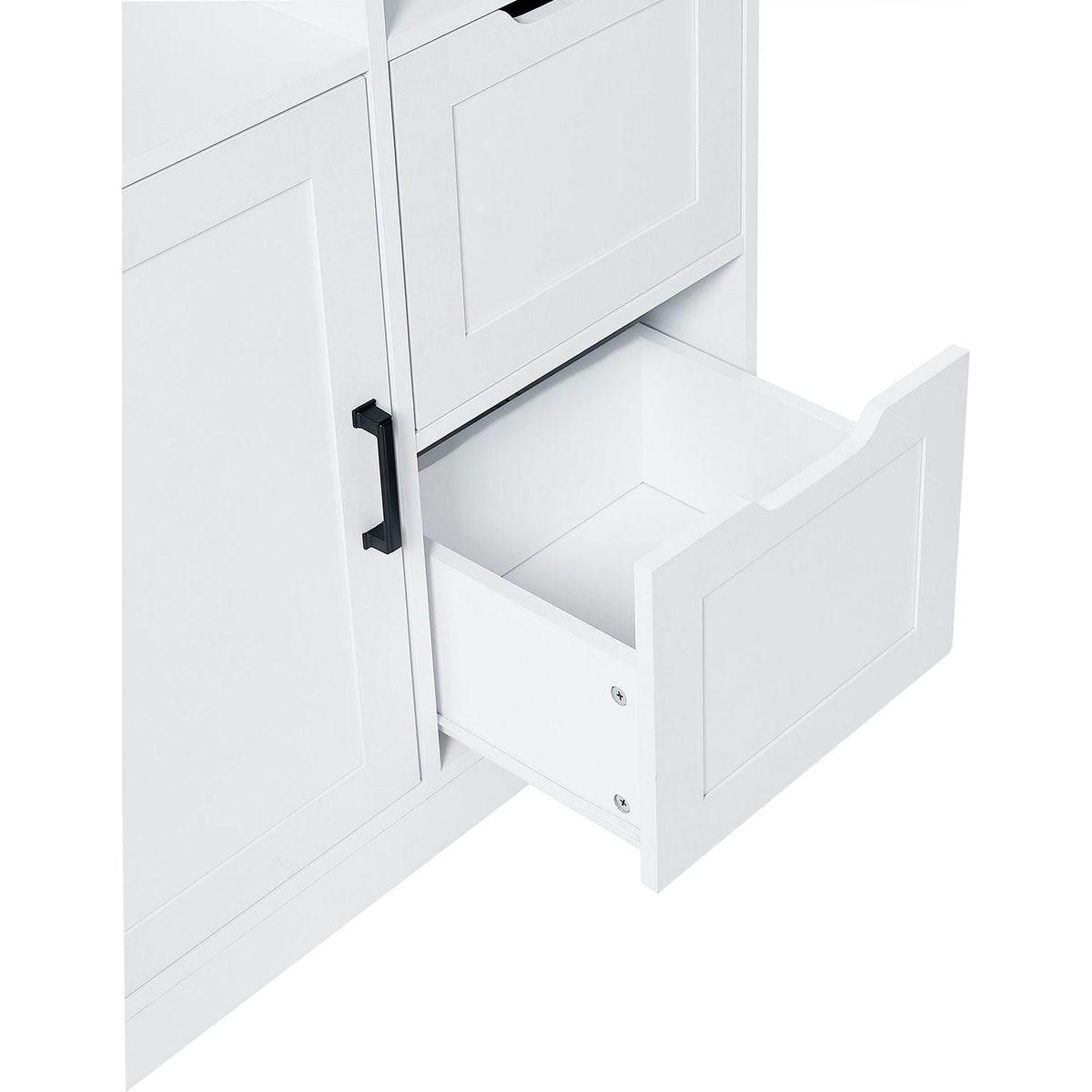 Bathroom Storage Cabinet with Doors and Drawers, Multiple Storage Space, Freestanding Style, Open Shelve, Adjustable Shelf, White