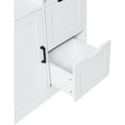 Bathroom Storage Cabinet with Doors and Drawers, Multiple Storage Space, Freestanding Style, Open Shelve, Adjustable Shelf, White