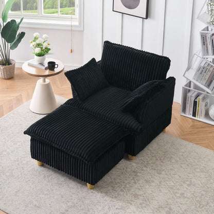 This single-seat corduroy sofa comes with an ottoman and throw pillows. It's perfect for sitting or lying down comfortably in the living room, on the balcony, or in the study.