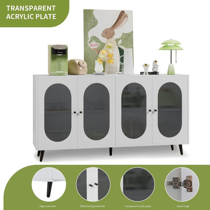 Modern Accent Sideboard Cabinet with Acrylic Doors, Freestanding Storage Cupboard Console Table for Kitchen Dining Living Room Hallway Office, White