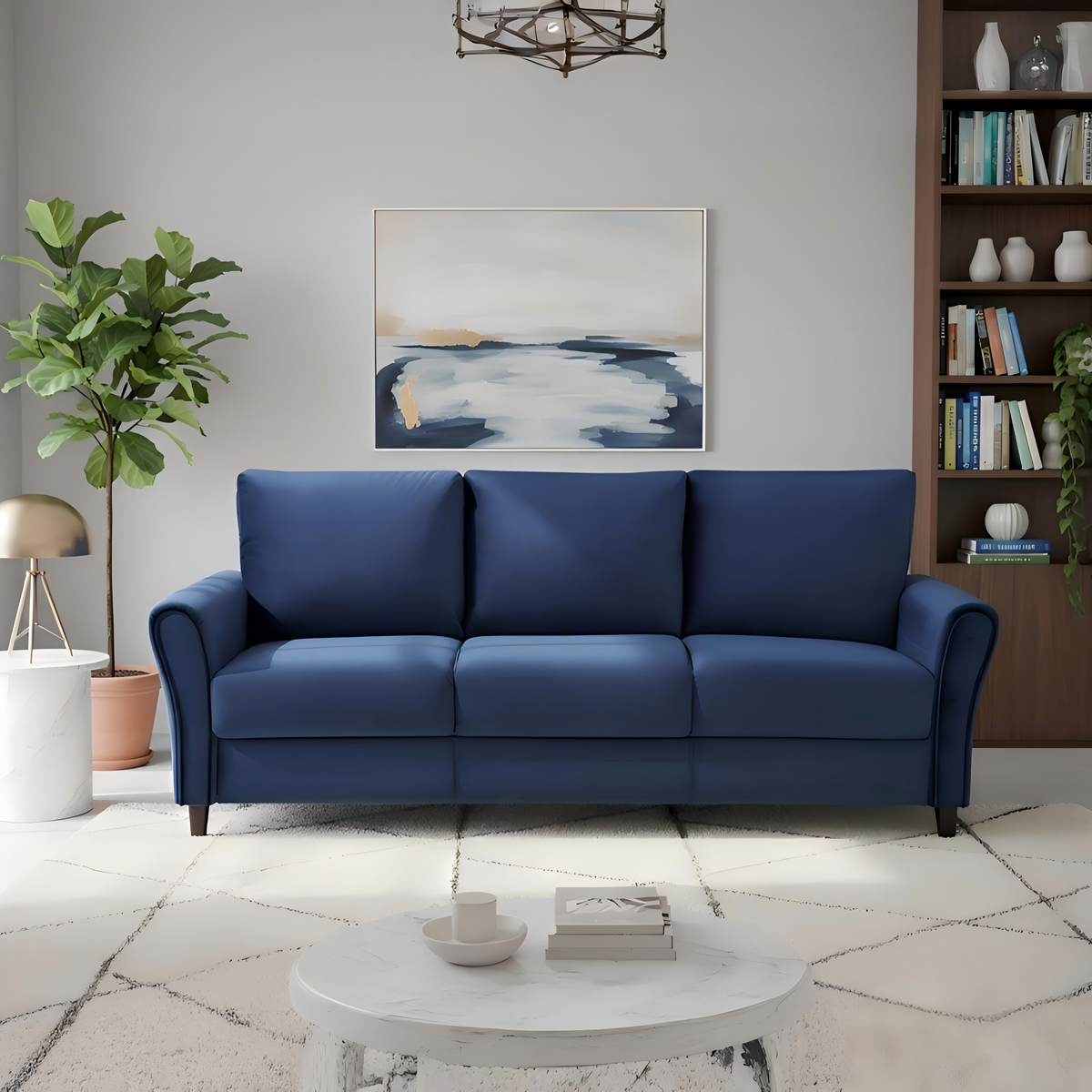 Patricia Curved Arm 3-Seater Sofa, Mid-Century Streamlined Upholstered Couch with Wood Frame, Spacious Curved Arm Sofa Furniture for Living Room