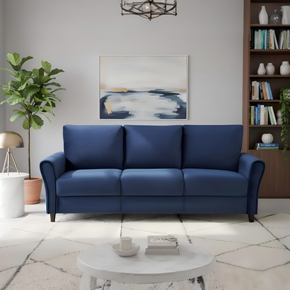 Patricia Curved Arm 3-Seater Sofa, Mid-Century Streamlined Upholstered Couch with Wood Frame, Spacious Curved Arm Sofa Furniture for Living Room