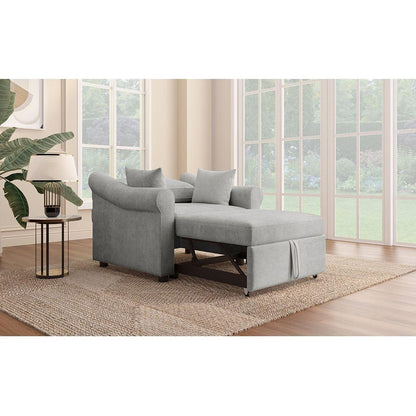 Chenille Convertible Sleeper Chair with Adjustable Backrest, 3 IN 1 Lounger Chair Turns Into Bed, Single Bed for Living Room, Gray