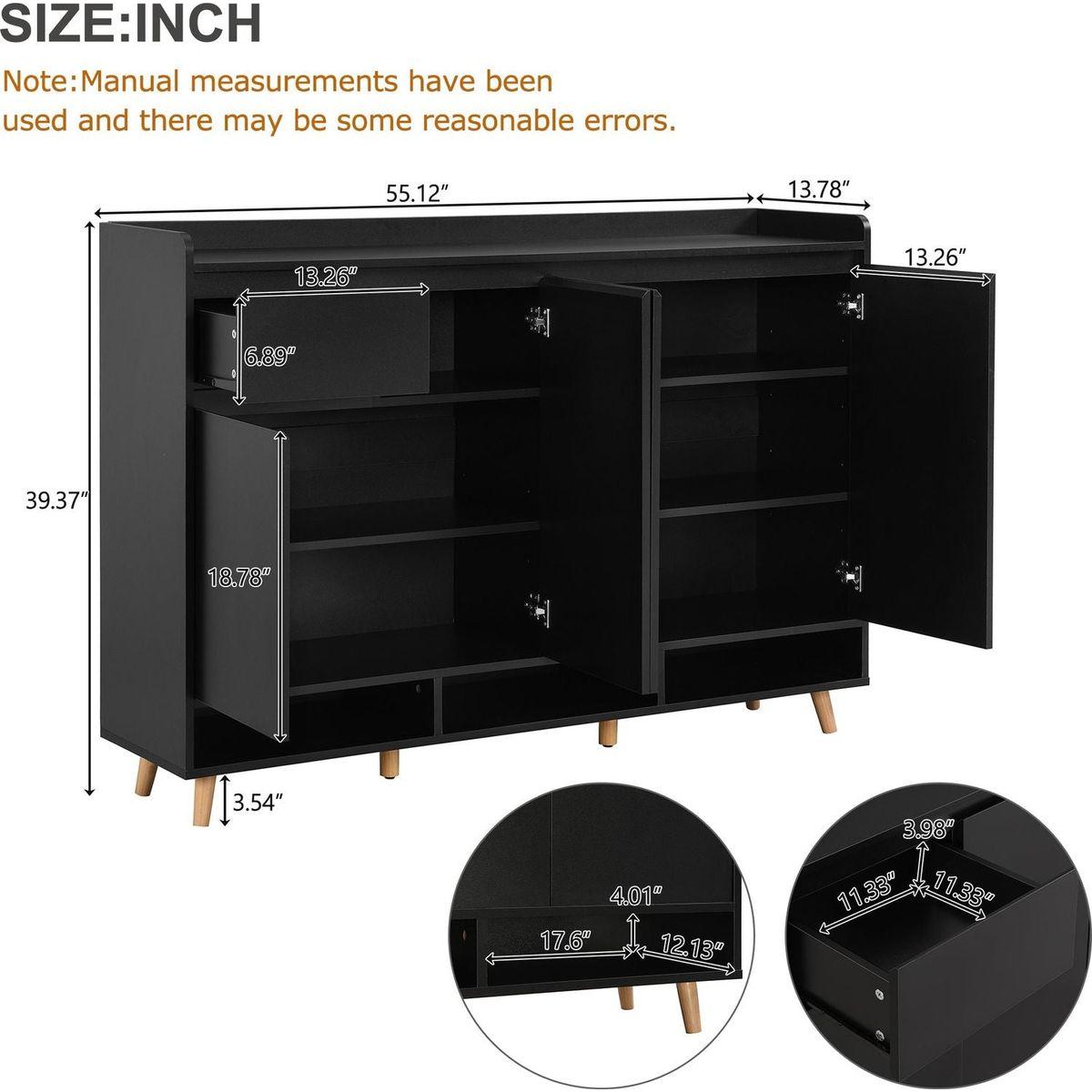 Sleek and Contemporary Shoe Cabinet with Adjustable Shelves, Minimalist Home Organizer with Solid Wood Legs, Storage Sideboard for Entryway, Living Room, Black