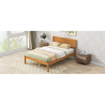 Platform Bed Frame with Headboard, Wood Slat Support, No Box Spring Needed, Full, Oak
