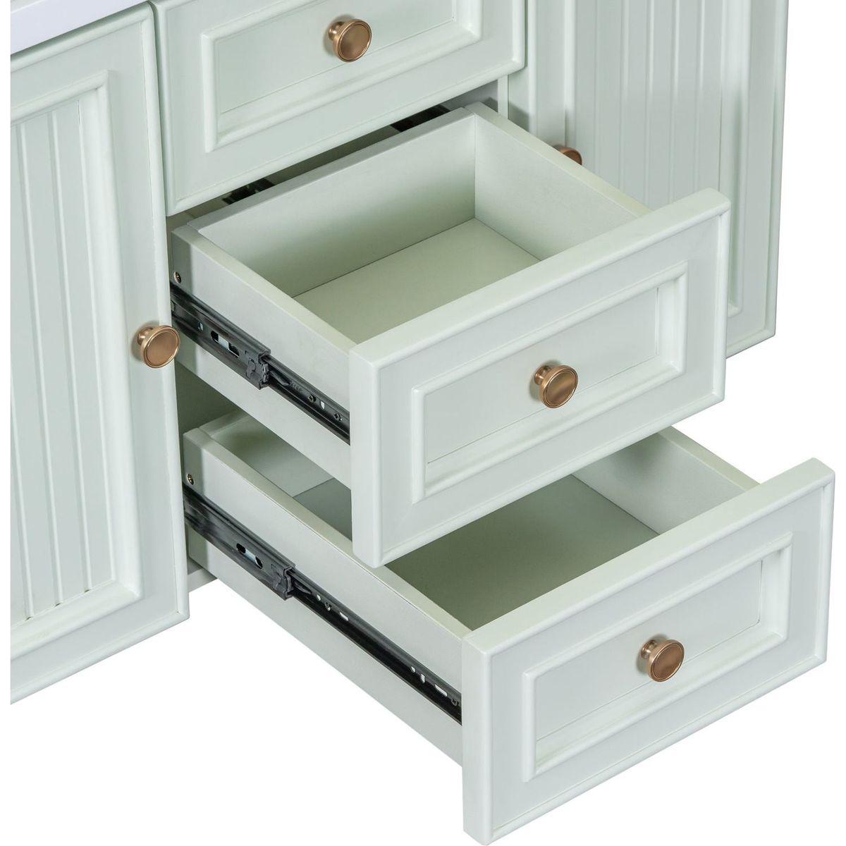 30" Wall Mounted Bathroom Vanity with Sink Combo, Functional Drawer, Solid Wood & MDF Board & Ceramic, Green