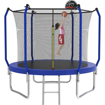 10FT Trampoline with Basketball Hoop, ASTM Approved Reinforced Type Outdoor Trampoline with Enclosure Net