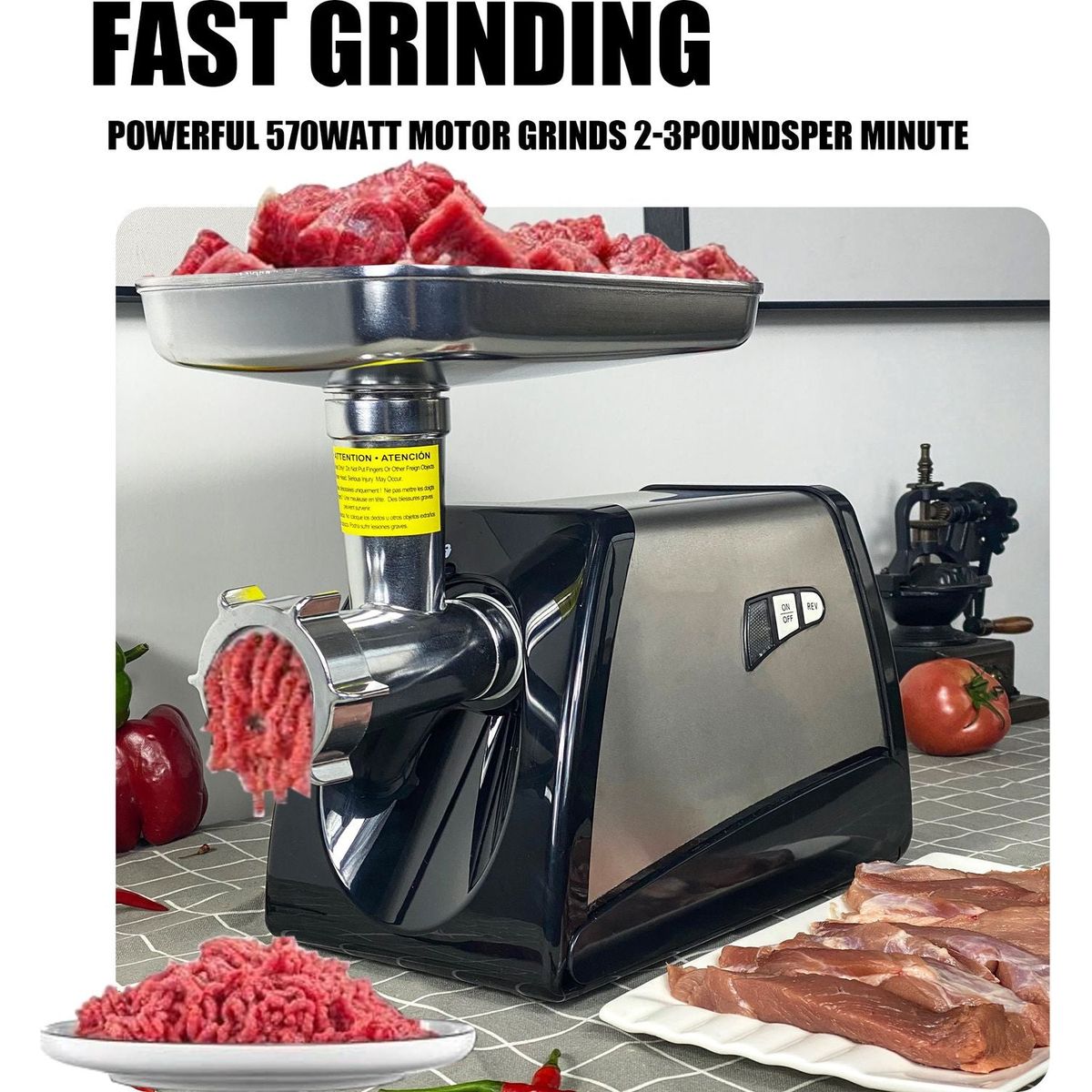 Meat Grinder & Sausage Stuffer, 570 Watt,Stainless Steel