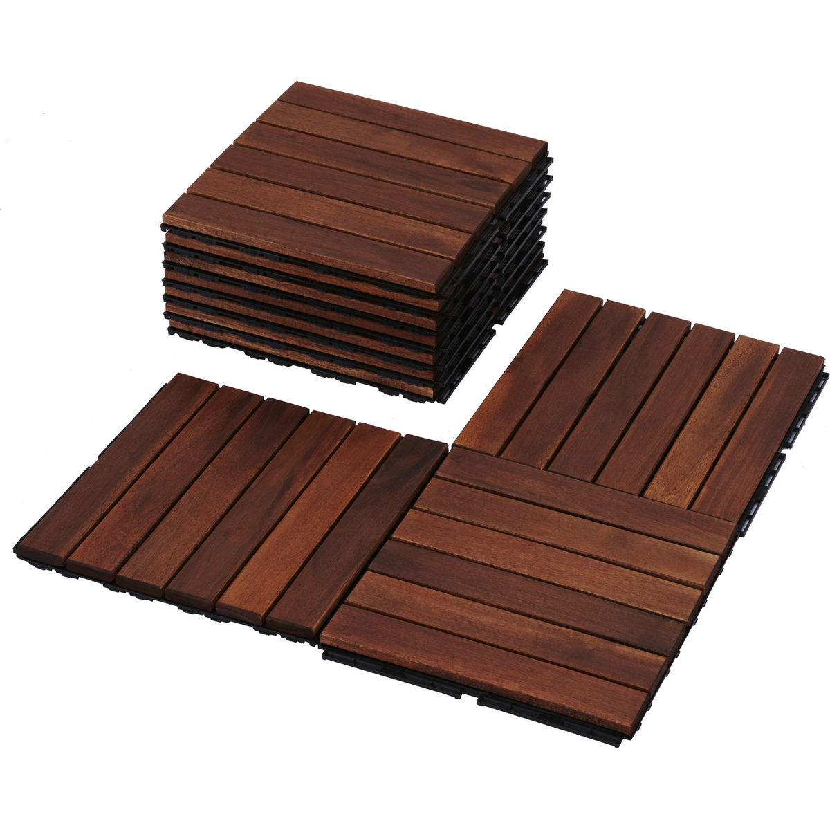 30 PCS Interlocking Deck Tiles Striped Pattern, 12" x 12" Square Acacia Hardwood Outdoor Flooring for Patio, Bancony, Pool Side,...