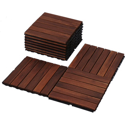 30 PCS Interlocking Deck Tiles Striped Pattern, 12" x 12" Square Acacia Hardwood Outdoor Flooring for Patio, Bancony, Pool Side,...