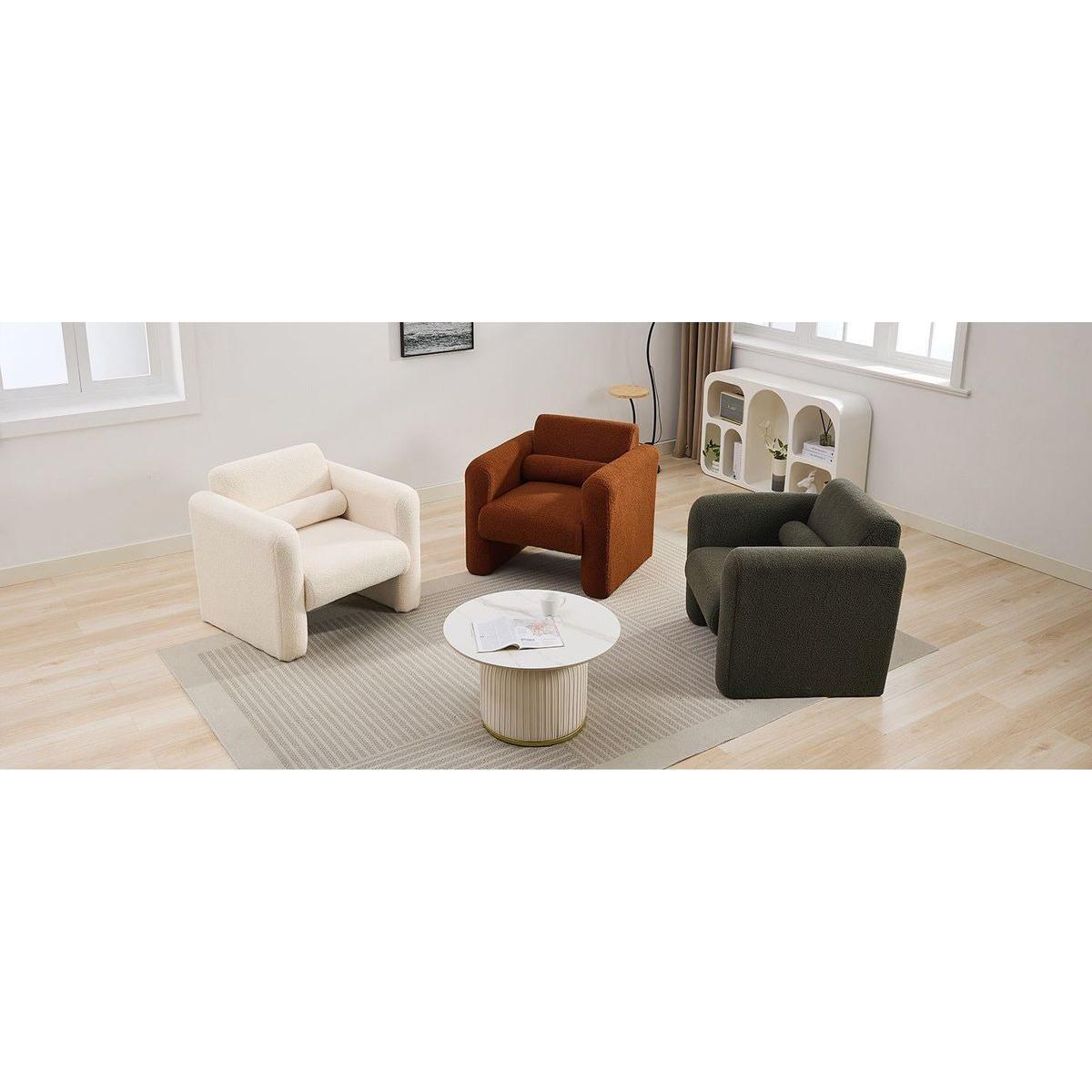 Modern Accent Chair Lambskin Sherpa Fabric Upholstered Comfy Reading Arm Chair Soft Padded Armchair with Back and Pillow for Living Room Bedroom Reception Waiting Room Office, Cream