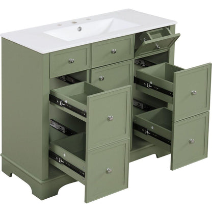 36" Bathroom Vanity with Sink, One Cabinet with Three drawers and One Flip Drawer, Solid Wood and MDF Board, Green