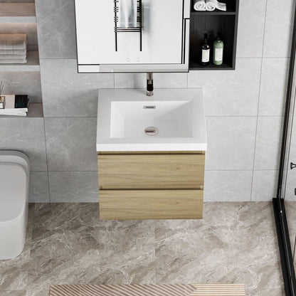 24" Floating Bathroom Vanity with Sink, Modern Wall-Mounted Bathroom Storage Vanity Cabinet with Resin Top Basin and Soft Close Drawers, Natural Oak