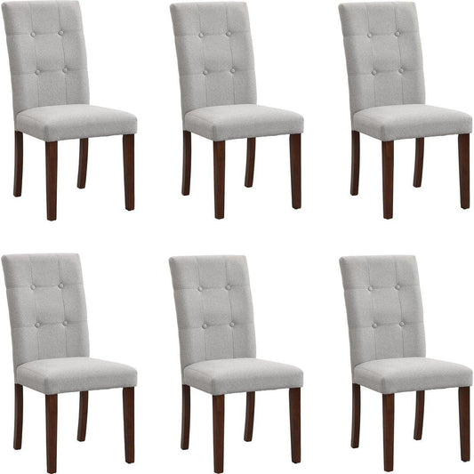 Linen Tufted Dining Room Chairs Set of 6, Accent Diner Chairs Upholstered Fabric Side Stylish Kitchen Chairs with Solid Wood Legs and Padded Seat - Gray