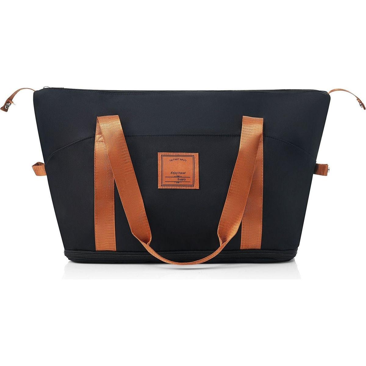 Front Opening 20-Inch Carry-On Luggage with Expandable Travel Bag Set, ABS Hard Shell Two-piece suitcase set with USB Port, Cup Holder, black and brown