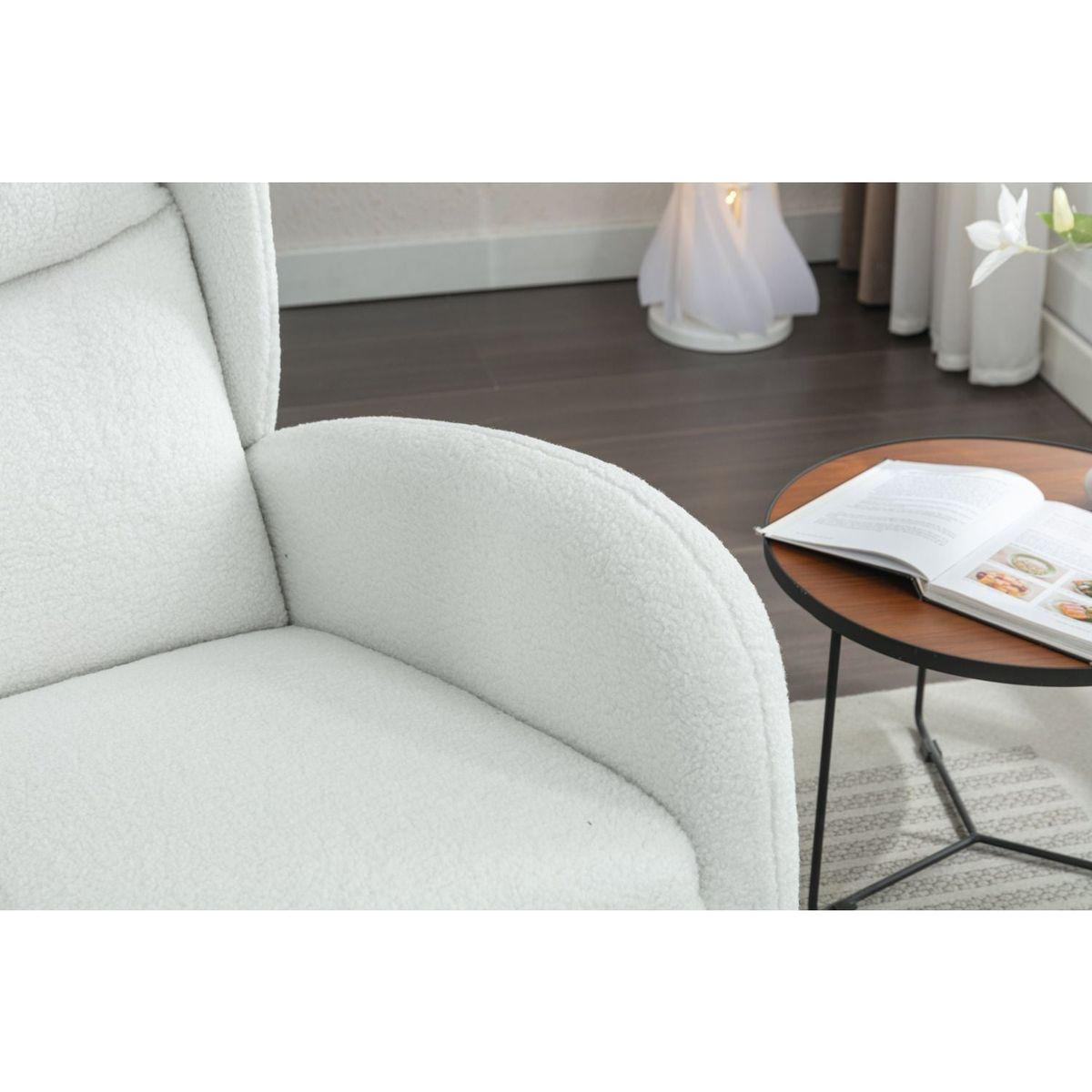 Teddy Fabric Rocking Chair With Packet Wood Legs,Ivory