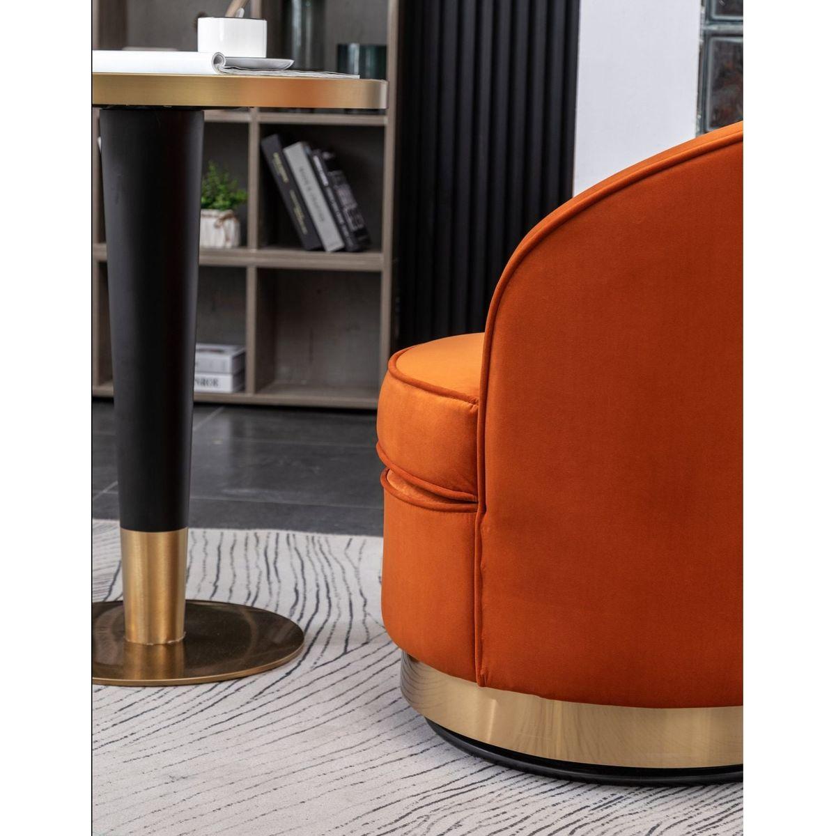 Wania Contemporary Velvet Swivel Chair, Orange