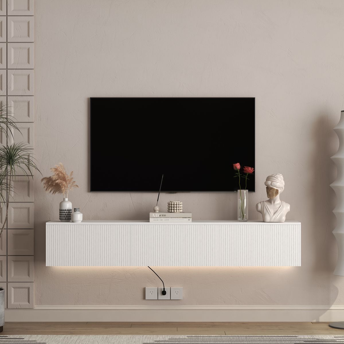 Floating TV Stand Wall Mounted with 16 Color LEDs,69' Modern TV Stand, Floating TV Cabinet Entertainment Center for 55 60 65 Inch TV,