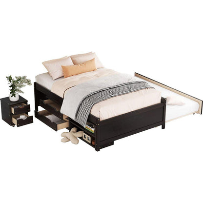 Versatile Full Bed with Trundle,Under bed Storage Box and Nightstand .Espresso