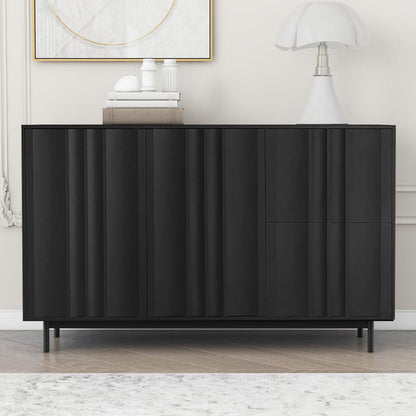 Wave Pattern Storage Cabinet with 2 Doors and 2 Drawers, Adjustable, Suitable for Study,Entrance and Living Room